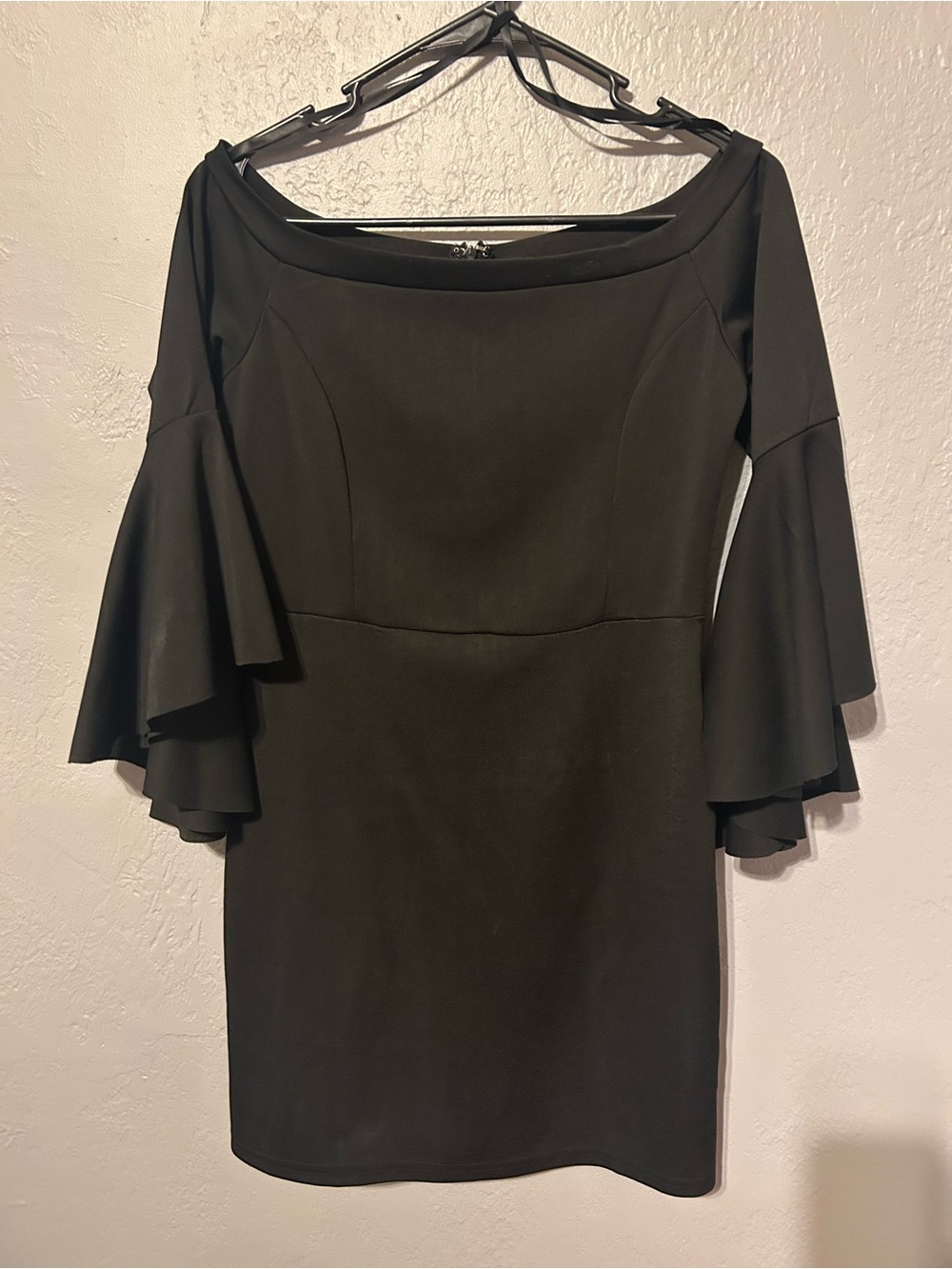 She + Sky Black Off-Shoulder Bell Sleeve Mini Dress